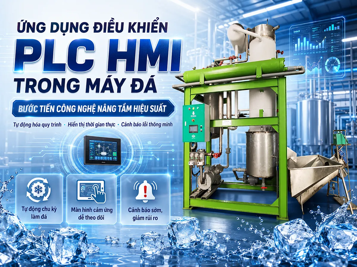 Ứng dụng điều khiển PLC HMI trong máy đá giúp tối ưu hóa quy trình sản xuất, nâng cao độ chính xác và giảm thiểu rủi ro trong quá trình vận hành thiết bị