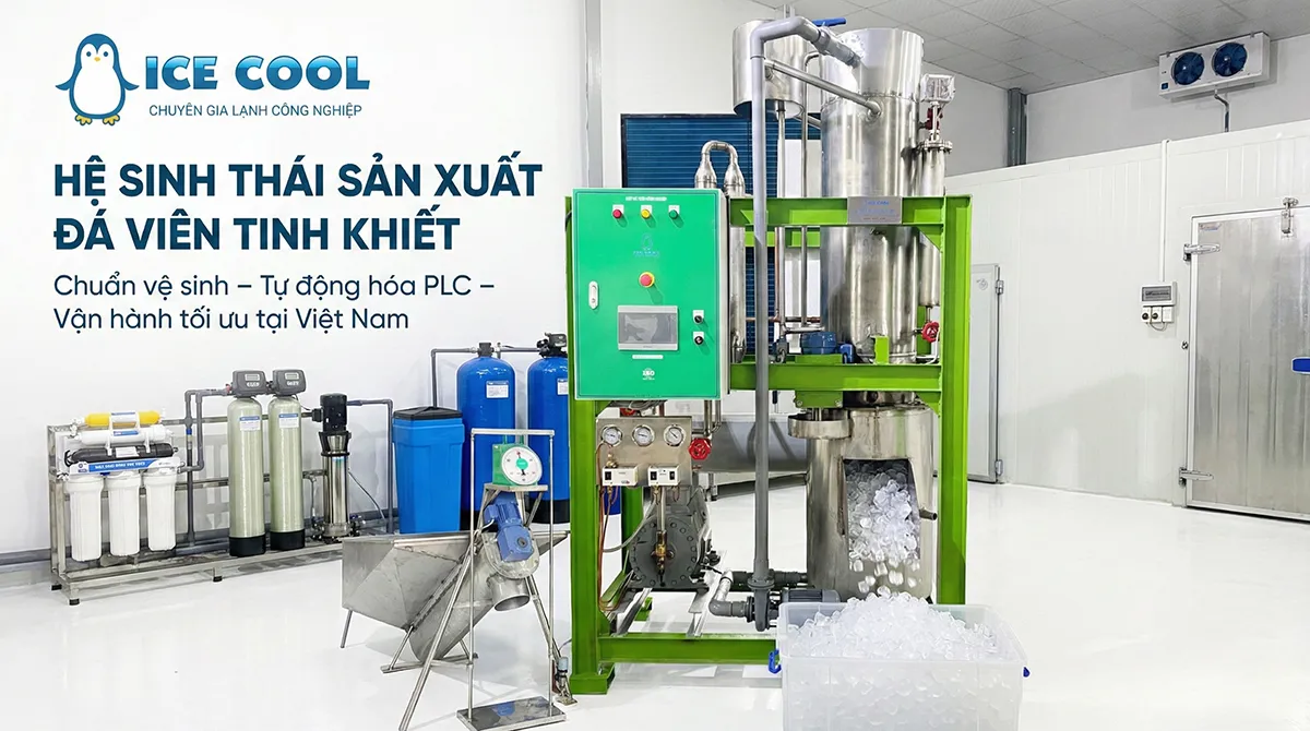 Sản xuất đá viên tinh khiết với công nghệ ICE COOL giúp nhà đầu tư tạo ra những viên đá trong suốt, đạt chuẩn vệ sinh an toàn thực phẩm và tối ưu chi phí vận hành cho mô hình kinh doanh bền vững