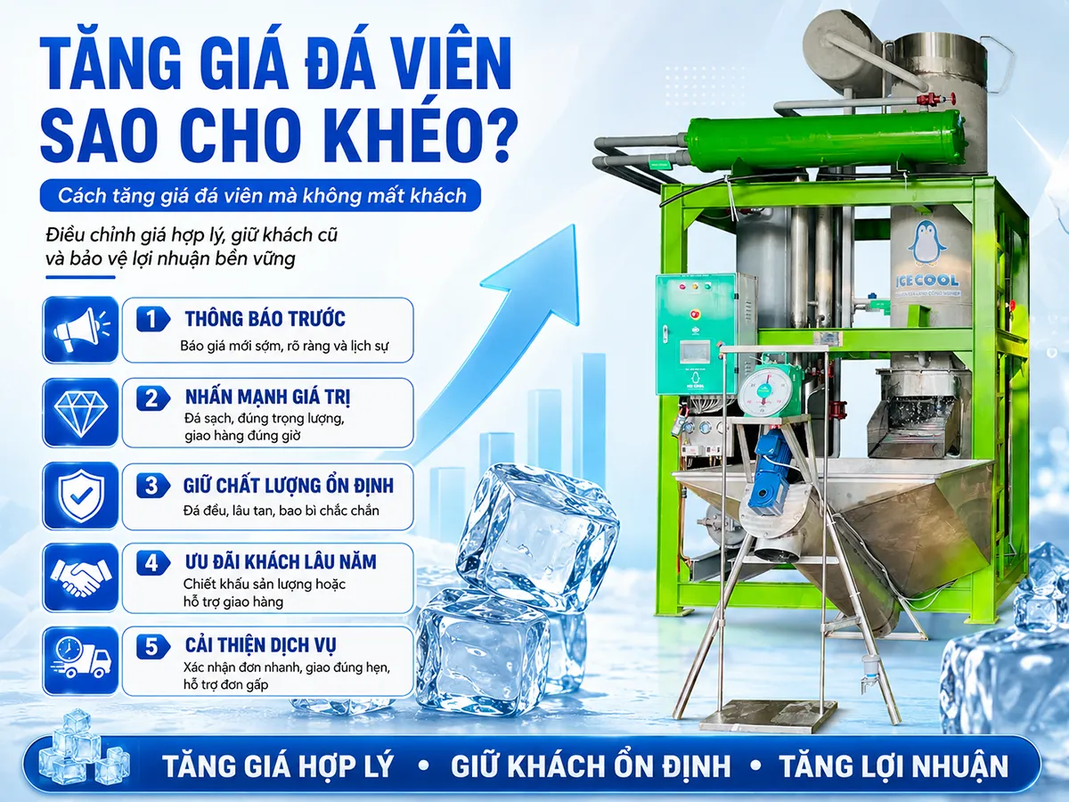 Cách tăng giá đá viên mà không mất khách là điều chỉnh hợp lý và thông báo rõ ràng trước khi áp dụng.