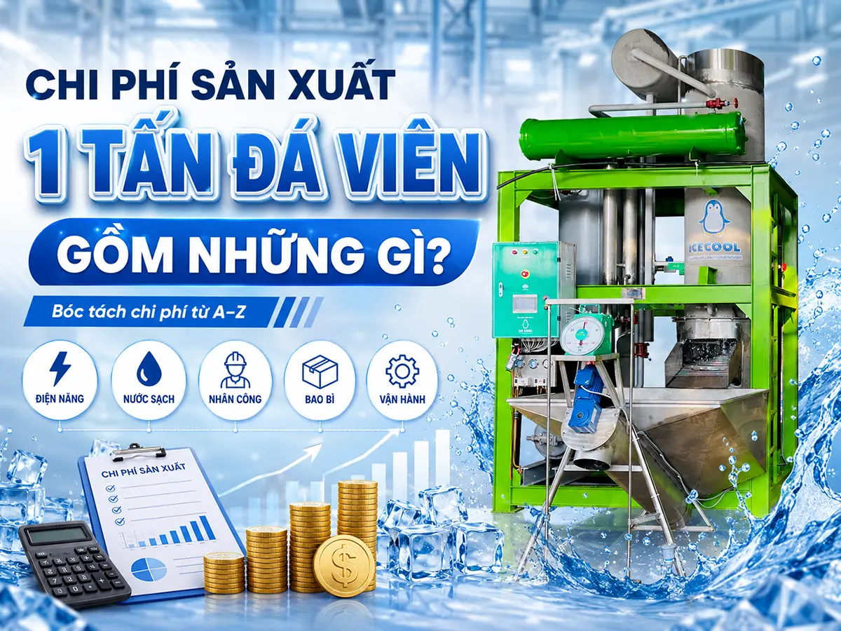Chi phí sản xuất 1 tấn đá viên gồm tiền điện, nước, nhân công, bao bì, khấu hao và hao hụt.