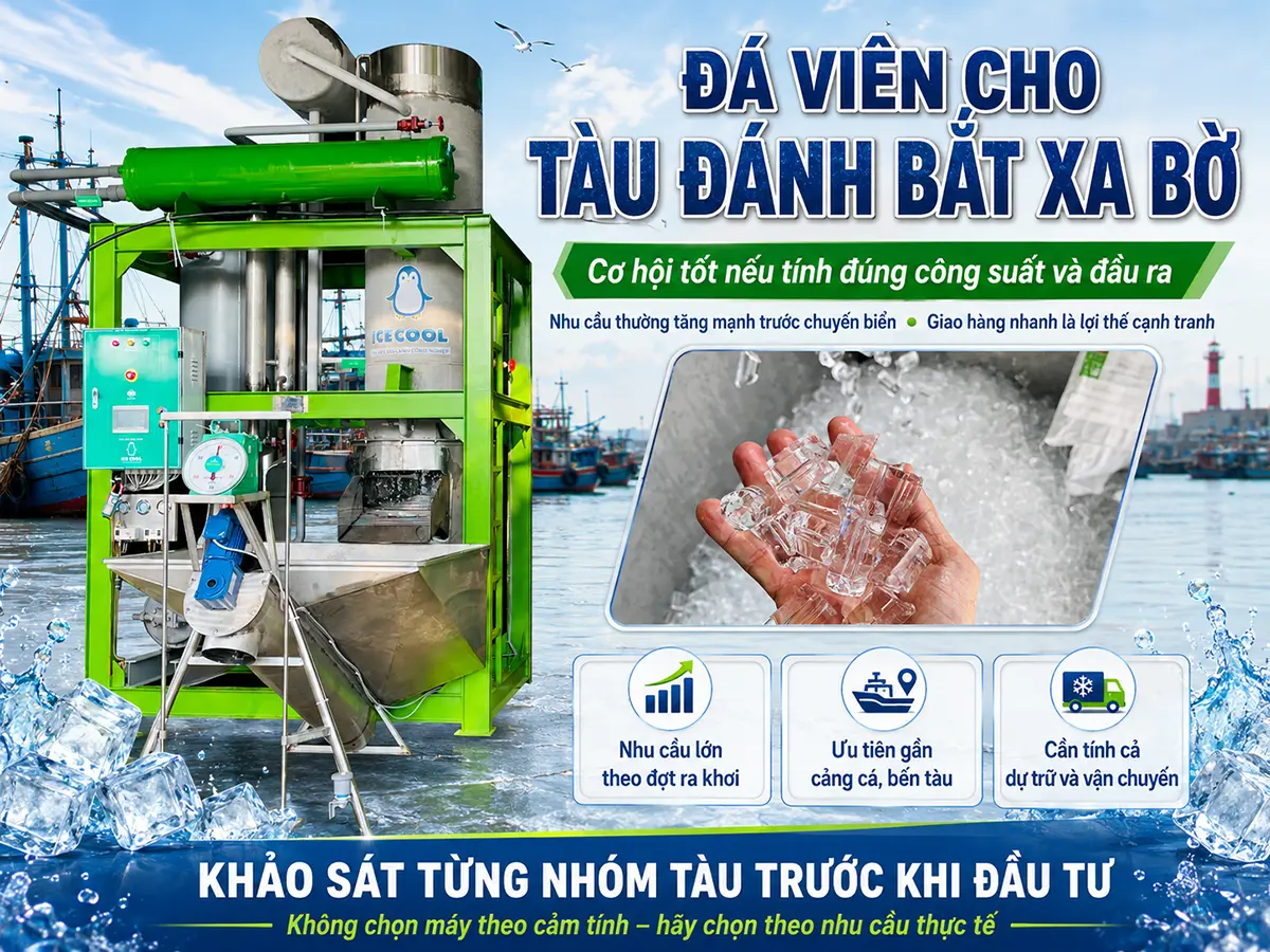 Kinh doanh đá viên cho các tàu đánh bắt cần tính toán lượng tiêu thụ theo số tàu và tần suất mỗi chuyến biển.