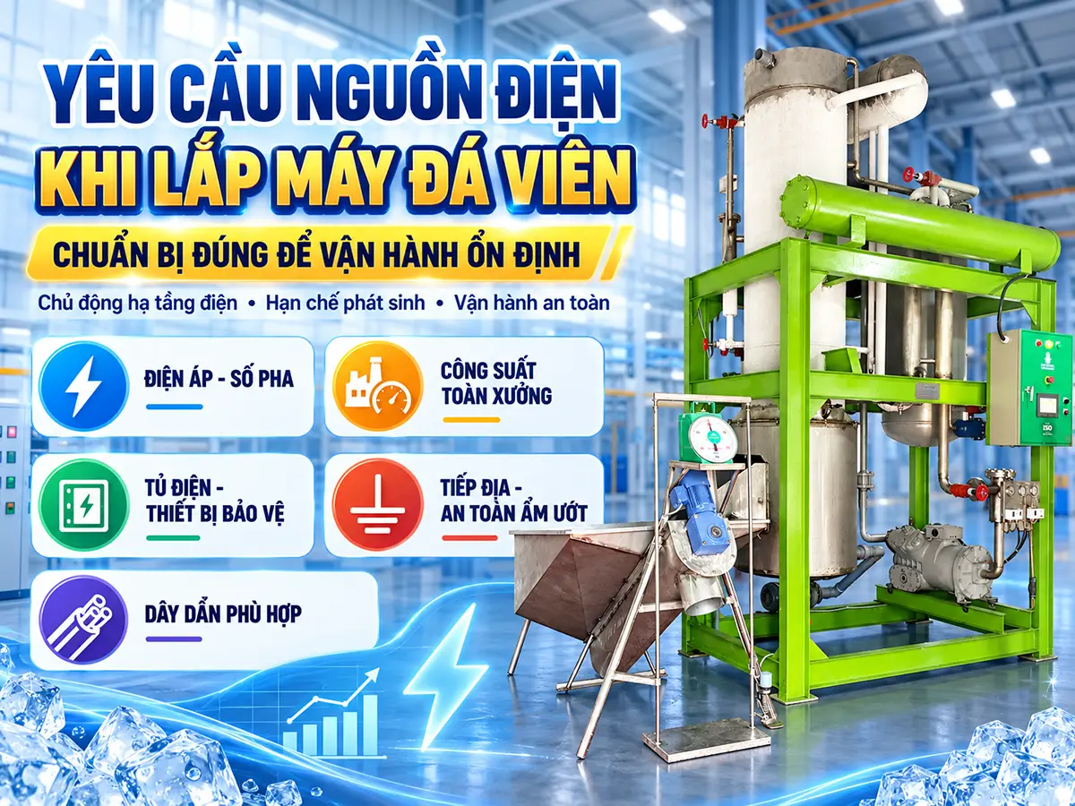 Yêu cầu nguồn điện khi lắp máy đá viên cần được kiểm tra trước khi hoàn thiện mặt bằng.